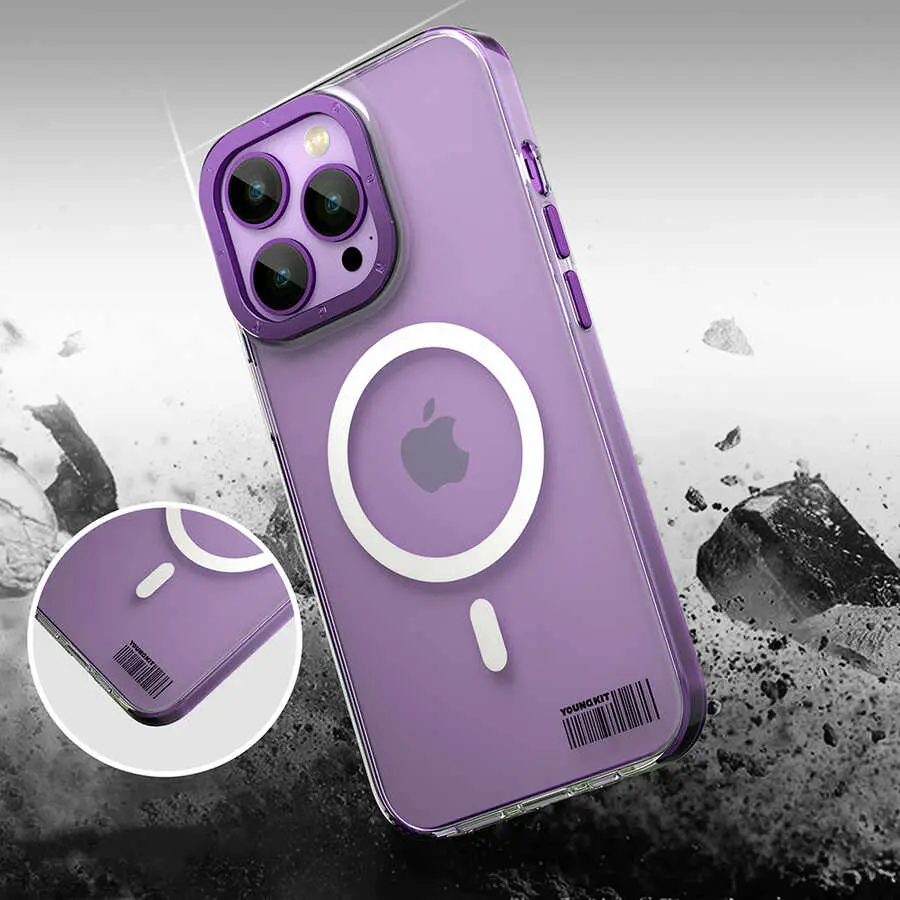 iPhone 14 Pro Max MagSafe Uyumlu Şeffaf Kılıf - Youngkit Coloured Glaze