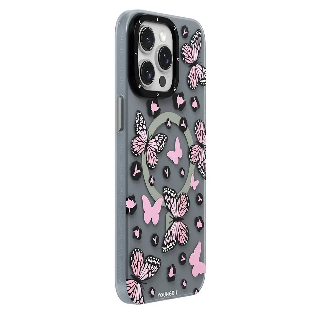 iPhone 14 Pro Max MagSafe Uyumlu Kelebek Desenli Kılıf - Youngkit Shadow Dance