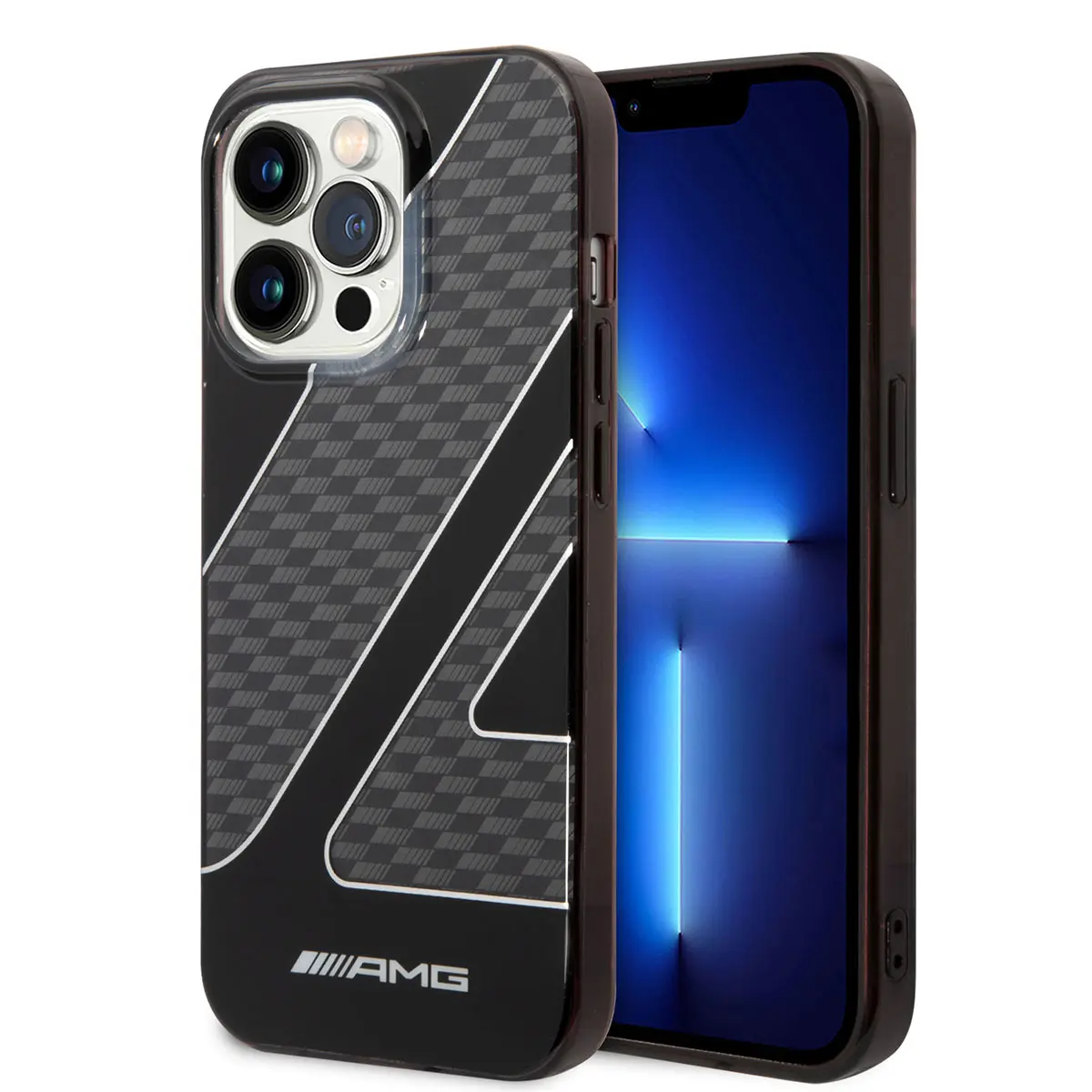 iPhone 14 Pro Max Çift Katmanlı Şeffaf Kılıf - AMG Damalı Bayrak