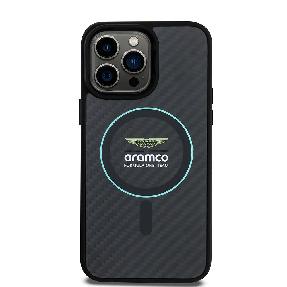 iPhone 14 Pro Max MagSafe Uyumlu Kılıf - Aston Martin Lisanslı Karbon Fiber Tasarım