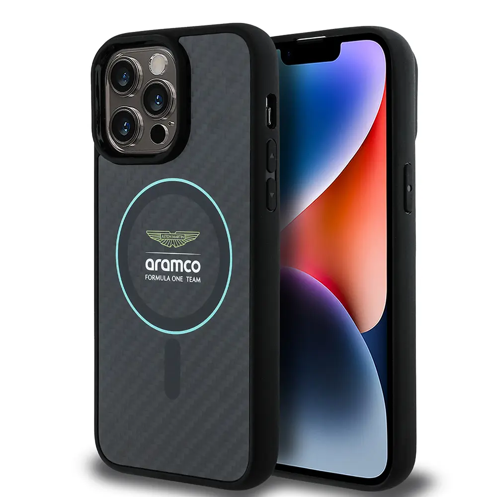 iPhone 14 Pro Max MagSafe Uyumlu Kılıf - Aston Martin Lisanslı Karbon Fiber Tasarım