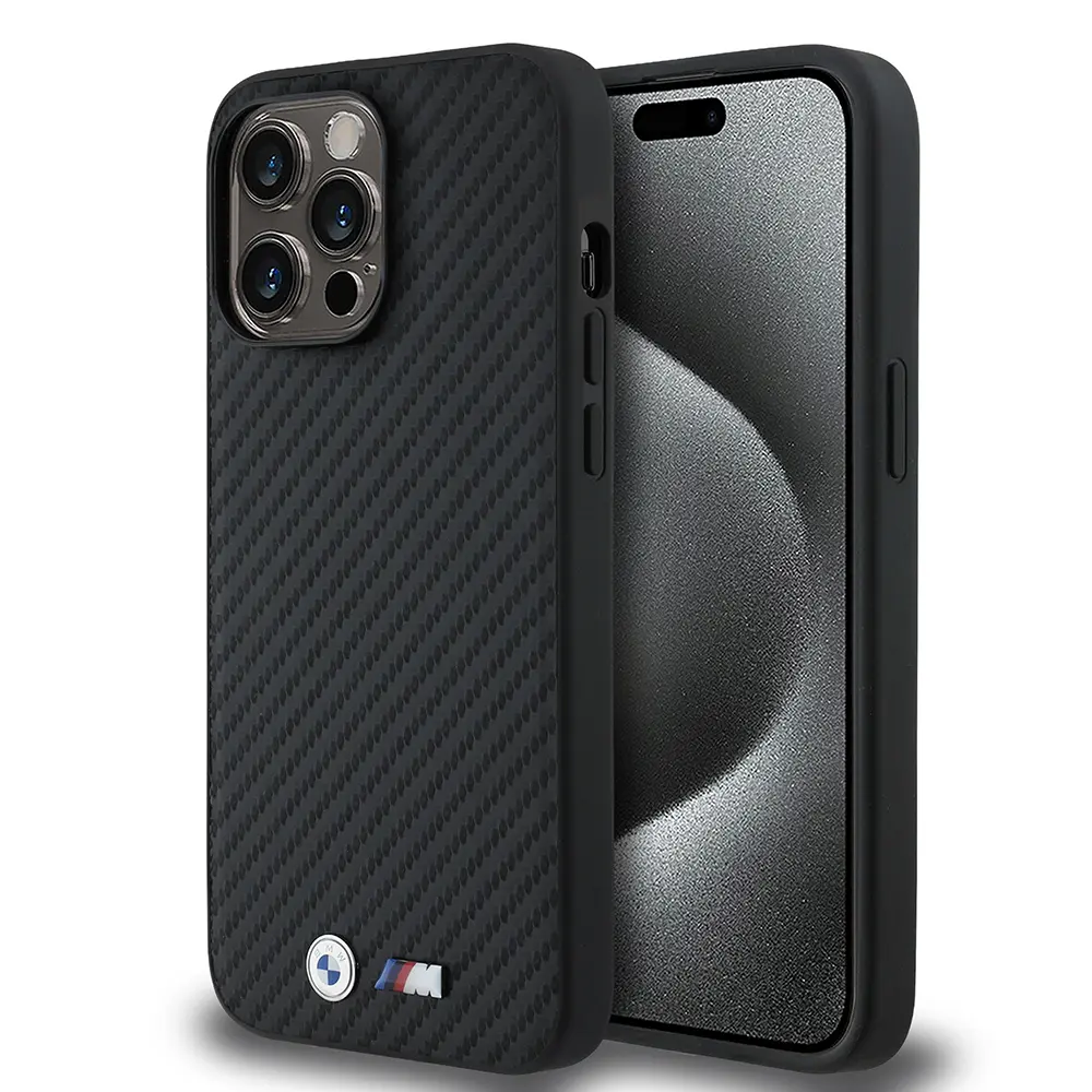 iPhone 14 Pro Max Kılıf, Karbon Fiber Tasarımlı PU Deri - BMW Lisanslı