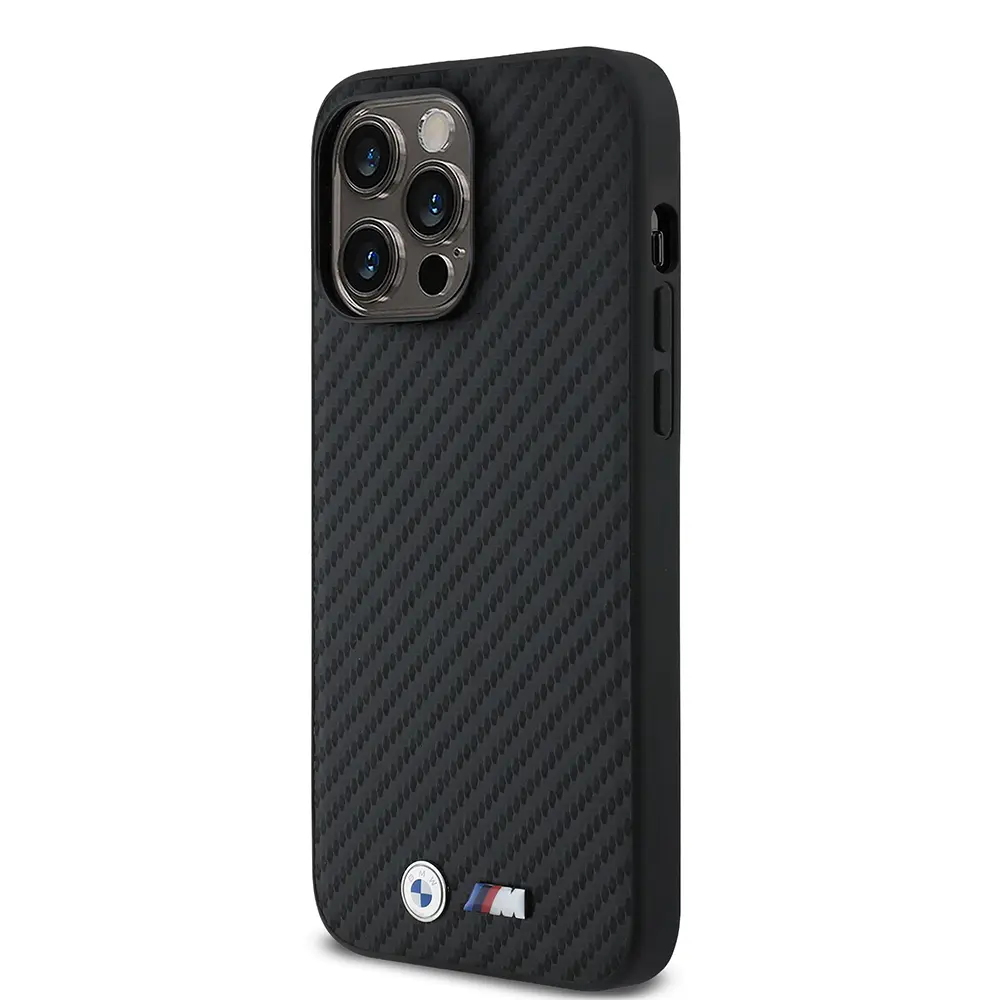 iPhone 14 Pro Max Kılıf, Karbon Fiber Tasarımlı PU Deri - BMW Lisanslı