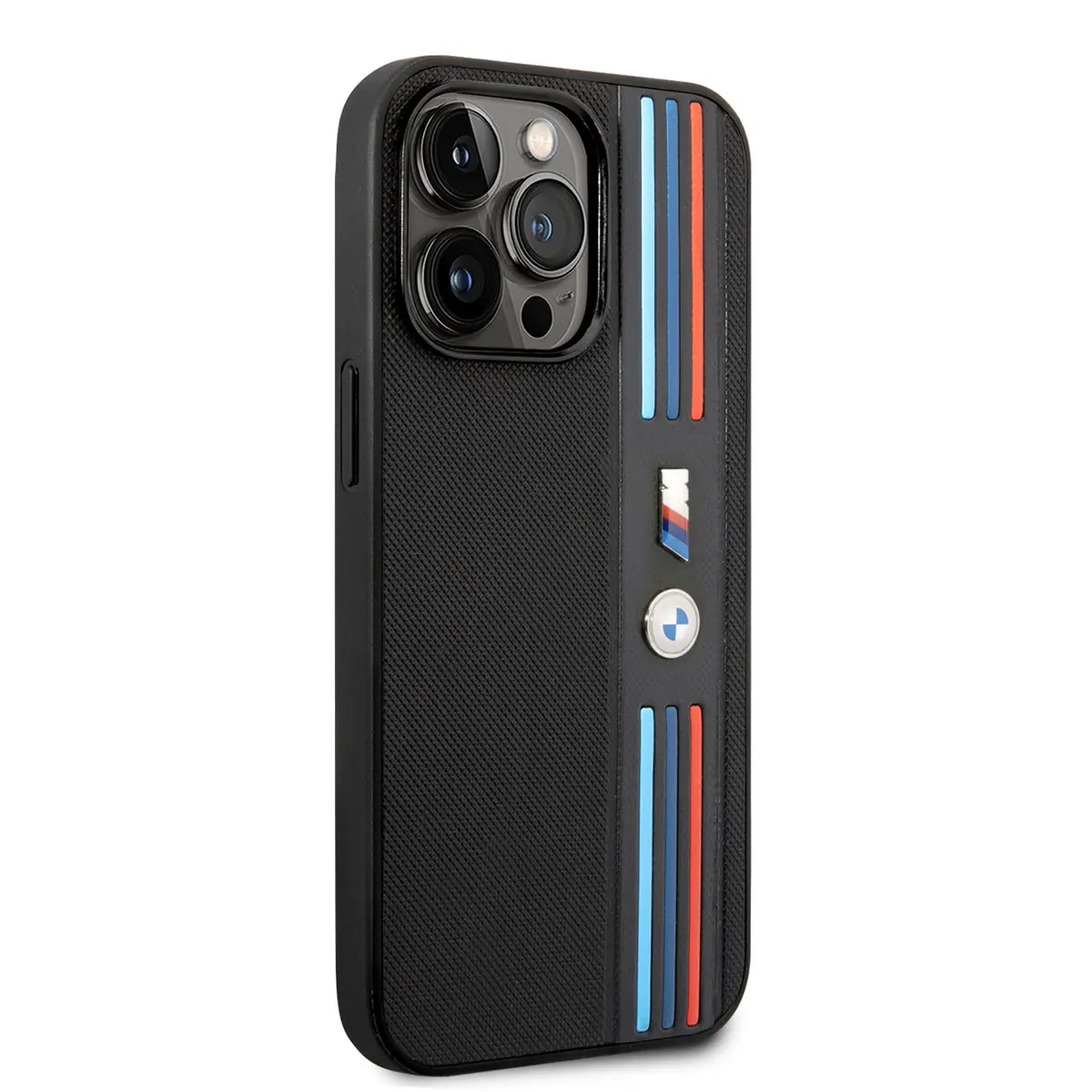 iPhone 14 Pro Max PU Deri Kılıf, Üç Renkli Çizgili - BMW