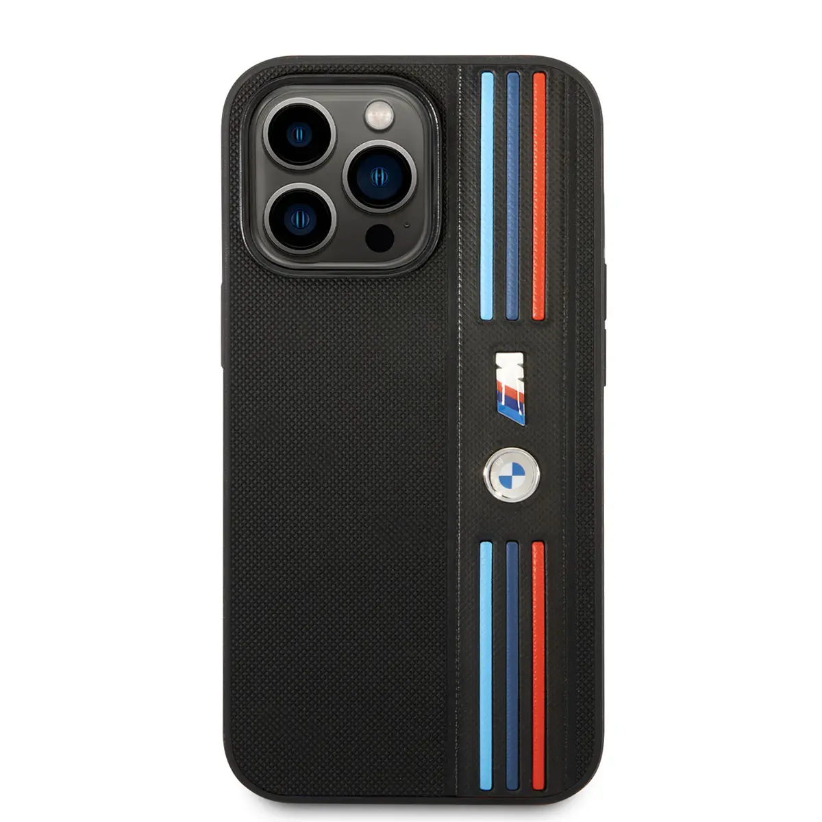iPhone 14 Pro Max PU Deri Kılıf, Üç Renkli Çizgili - BMW