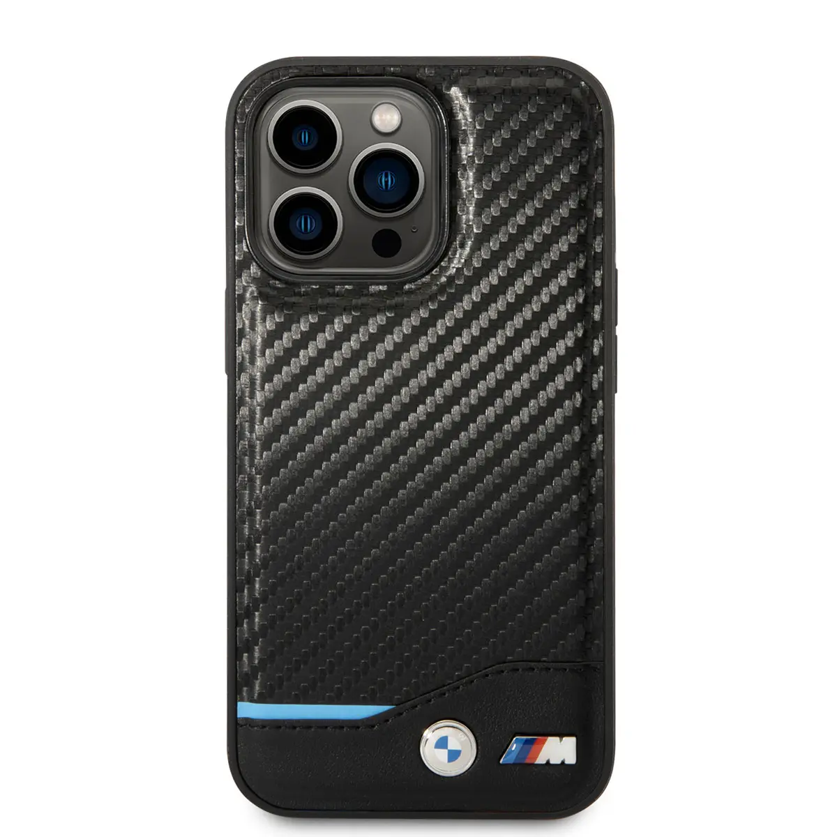 iPhone 14 Pro Max PU Deri ve Karbon Desenli Kılıf - BMW