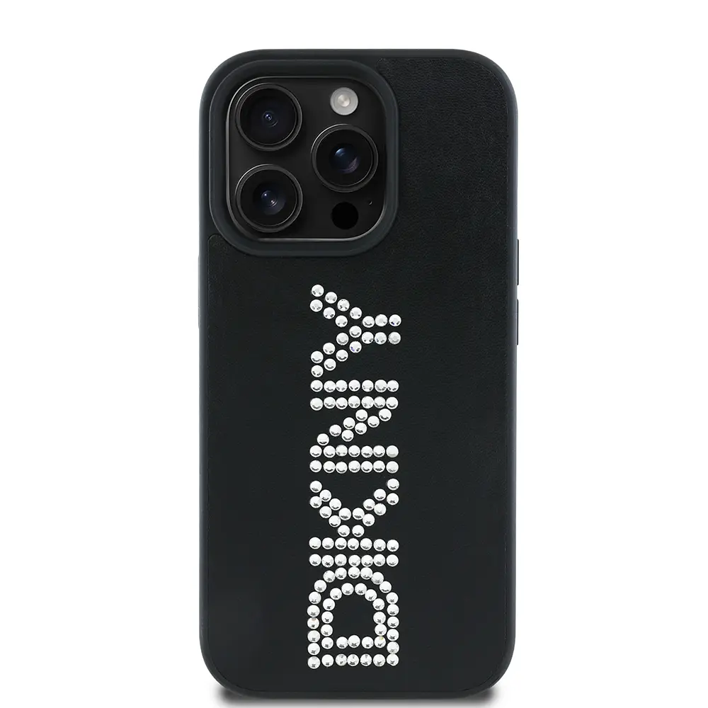 iPhone 14 Pro Max Taşlı Metalik PU Deri Kılıf - DKNY Lisanslı