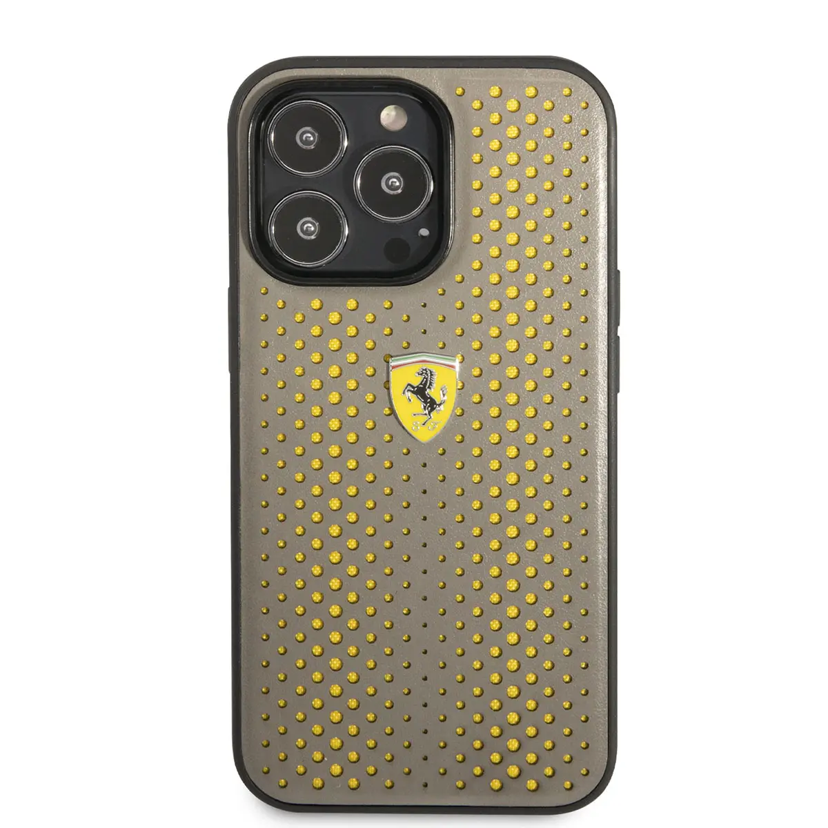 iPhone 14 Pro Max Deri Kılıf, Sarı Noktalı Tasarım - Ferrari