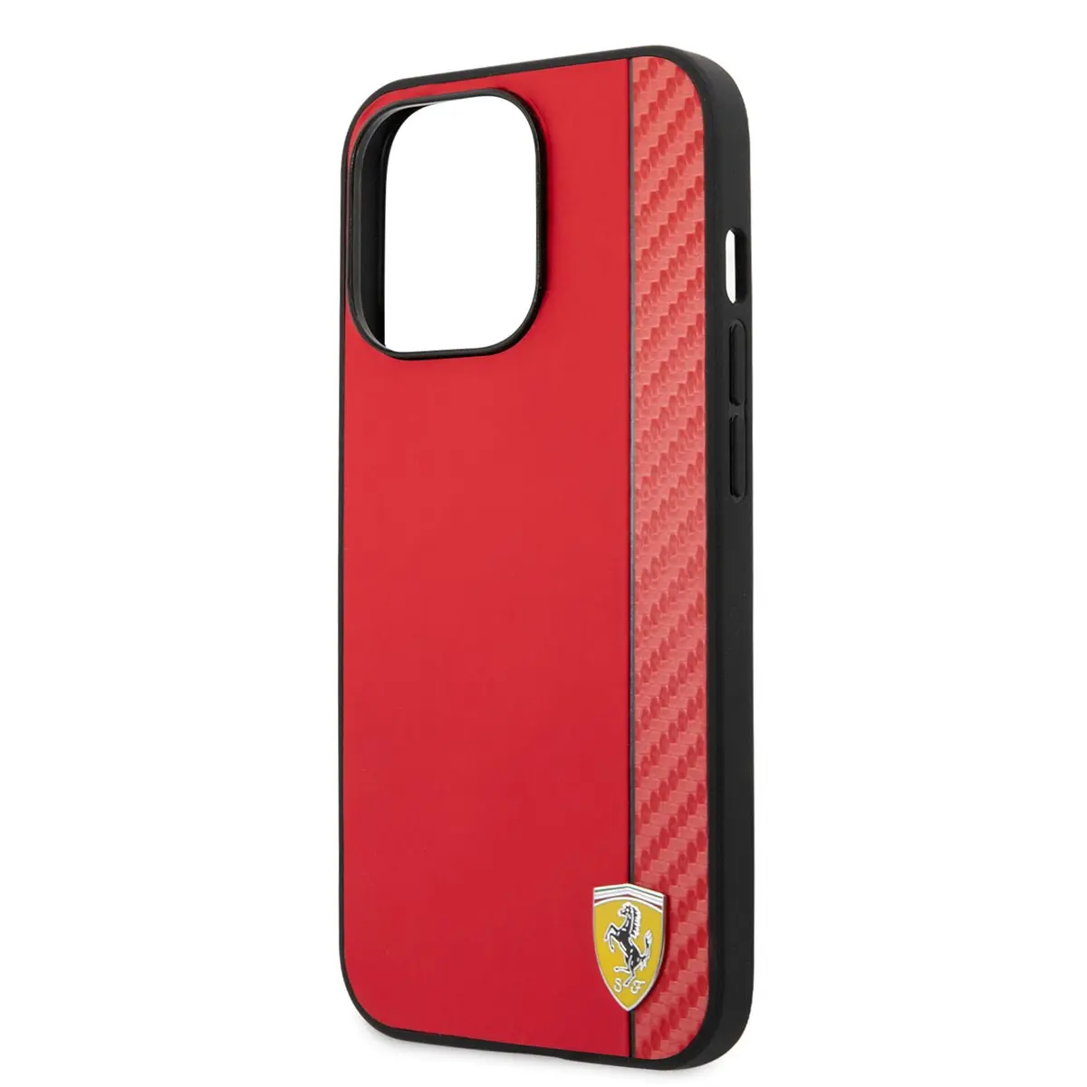 iPhone 14 Pro Max MagSafe Uyumlu PU Deri Kılıf - Ferrari Karbon Şeritli