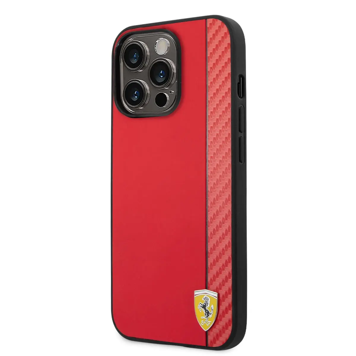 iPhone 14 Pro Max MagSafe Uyumlu PU Deri Kılıf - Ferrari Karbon Şeritli