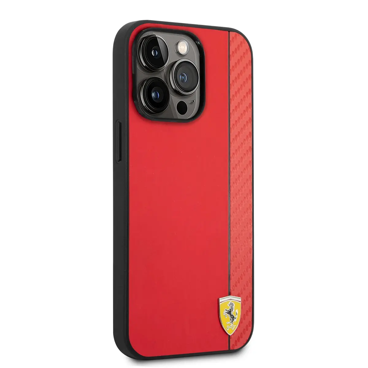 iPhone 14 Pro Max MagSafe Uyumlu PU Deri Kılıf - Ferrari Karbon Şeritli