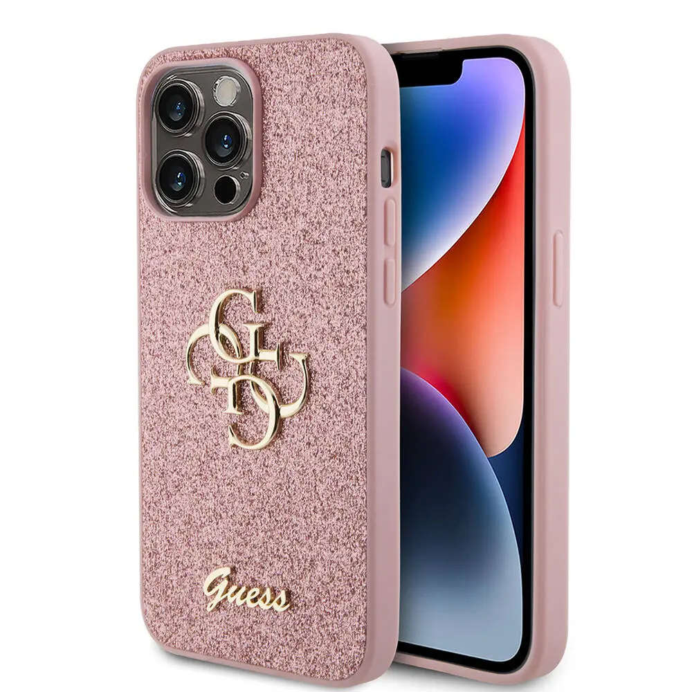 iPhone 14 Pro Max Kılıf, 4G Büyük Metal Logolu Glitter Kapak - Guess