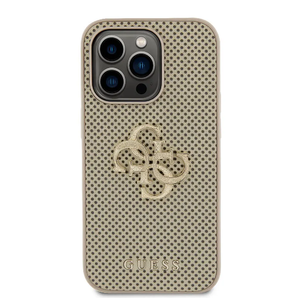 iPhone 14 Pro Max Delikli Yazı ve 4G Glitter Metal Logolu Kılıf - Guess