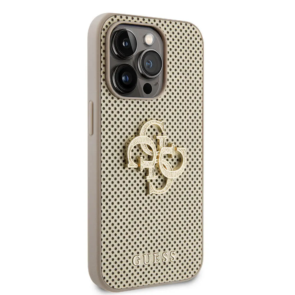 iPhone 14 Pro Max Delikli Yazı ve 4G Glitter Metal Logolu Kılıf - Guess