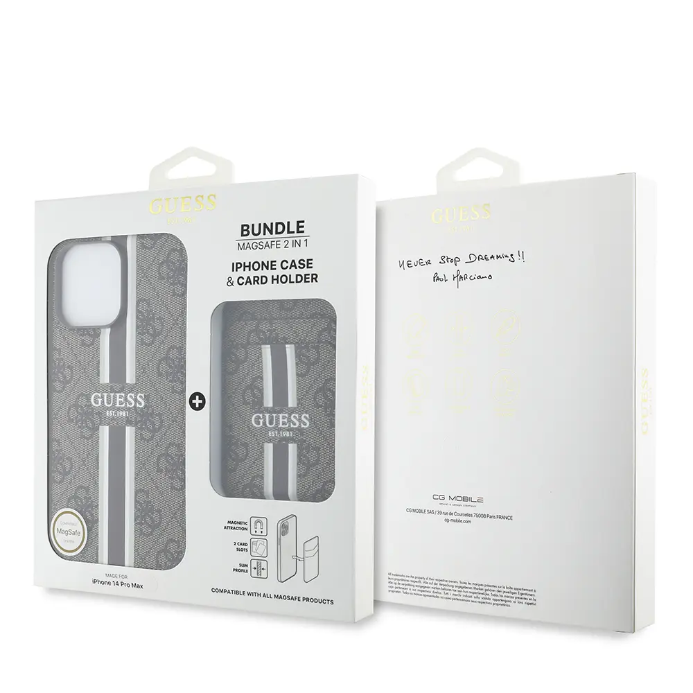 iPhone 14 Pro Max MagSafe Uyumlu Kartlıklı Kılıf - Guess 4G Çizgili