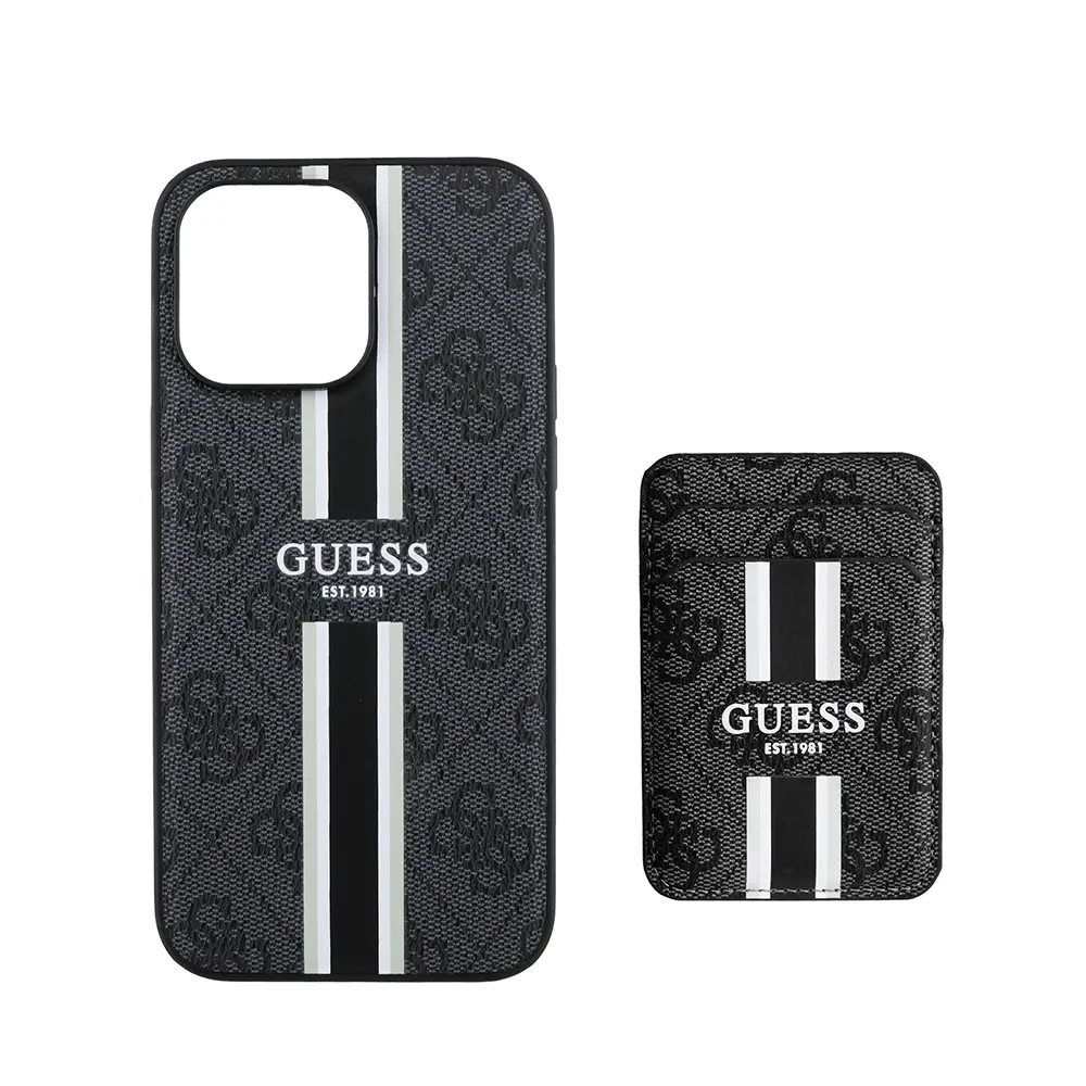 iPhone 14 Pro Max MagSafe Uyumlu Kartlıklı Kılıf - Guess 4G Çizgili
