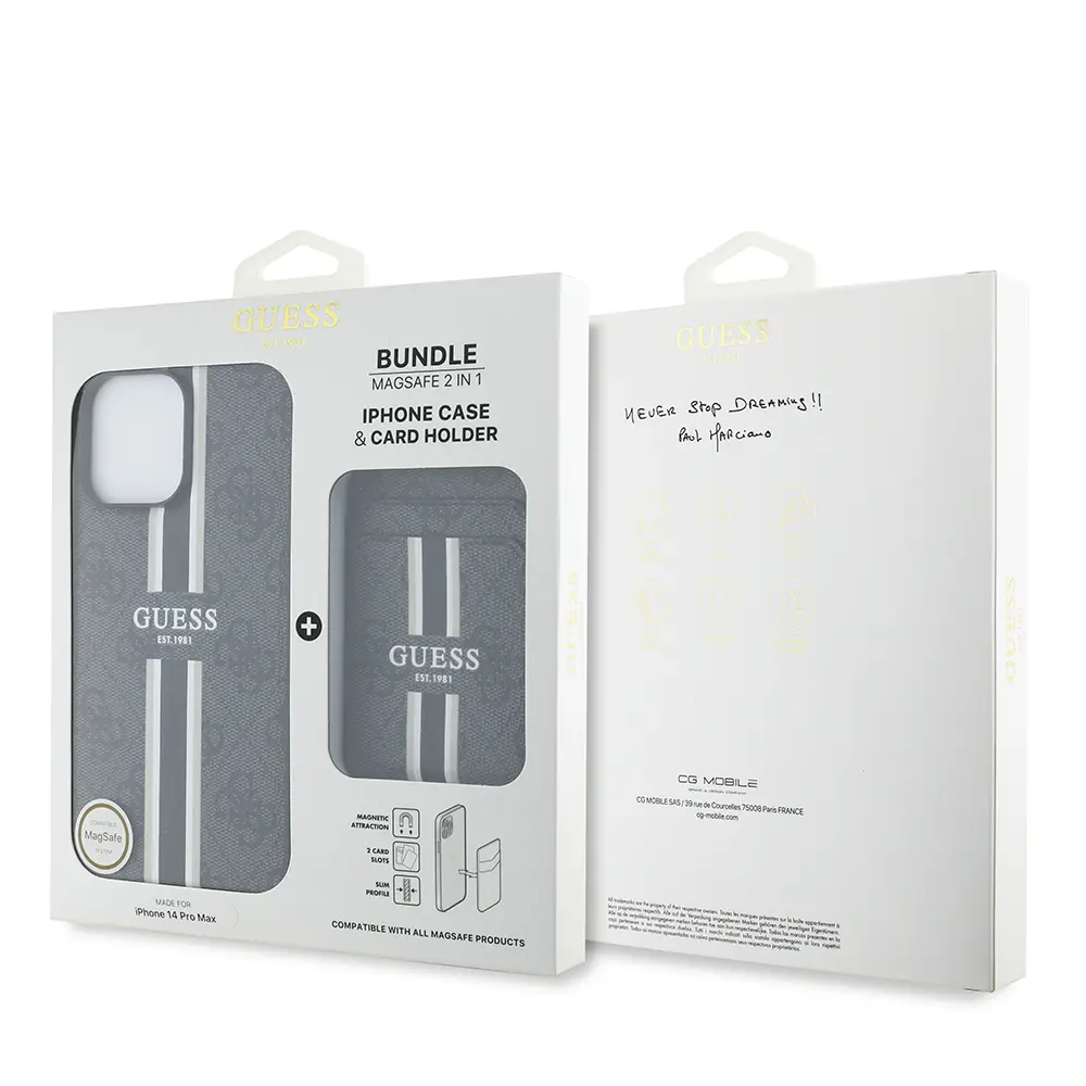 iPhone 14 Pro Max MagSafe Uyumlu Kartlıklı Kılıf - Guess 4G Çizgili