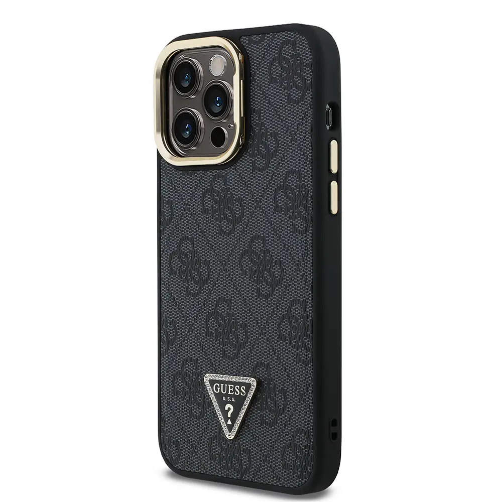 iPhone 14 Pro Max Kamera Standlı Taşlı PU Deri Kılıf - Guess 4G