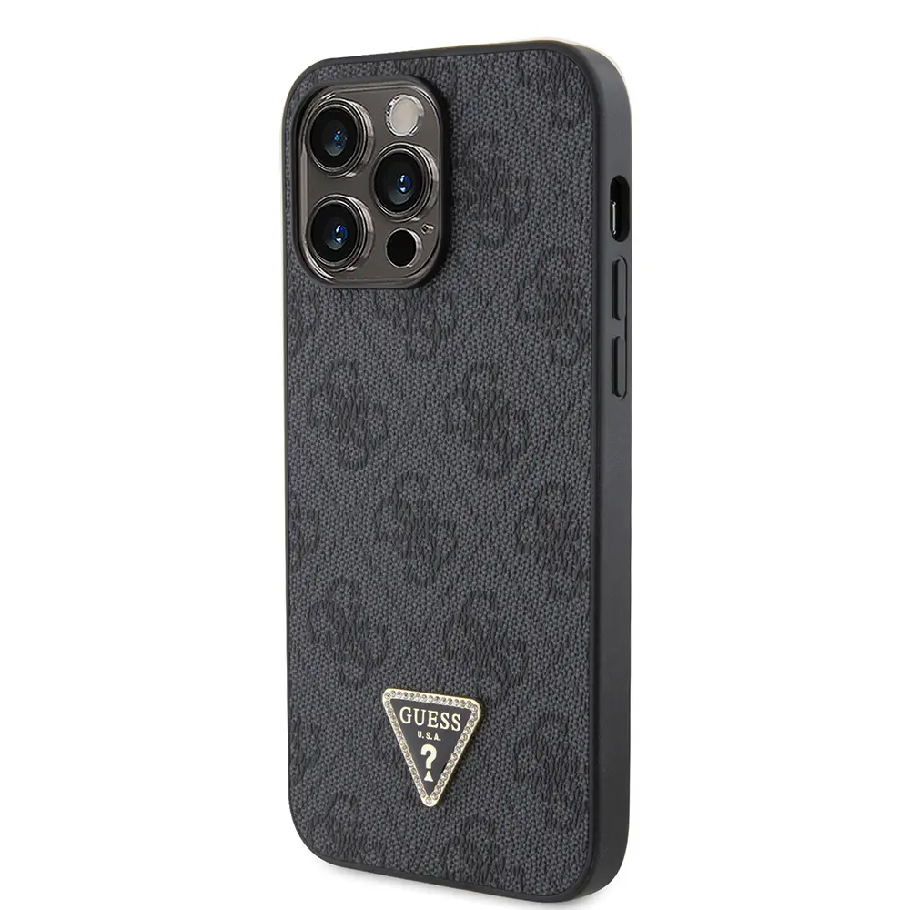 iPhone 14 Pro Max Taşlı Metal Logolu PU Deri Kılıf - Guess 4G
