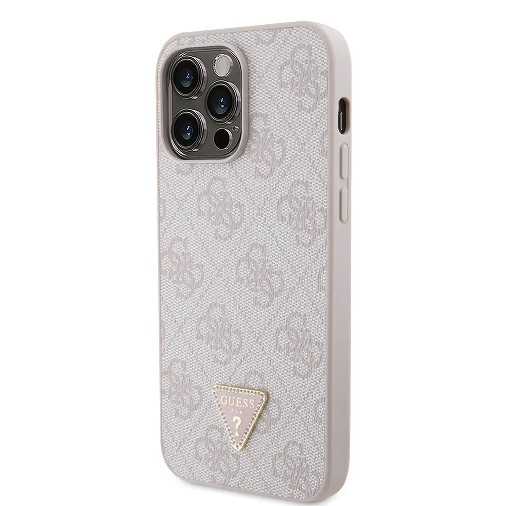 iPhone 14 Pro Max Taşlı Metal Logolu PU Deri Kılıf - Guess 4G
