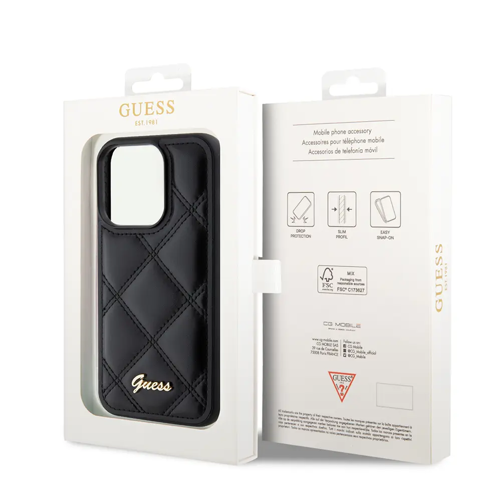 iPhone 14 Pro Max Kılıf, Lisanslı PU Deri Kapitone Kapak - Guess