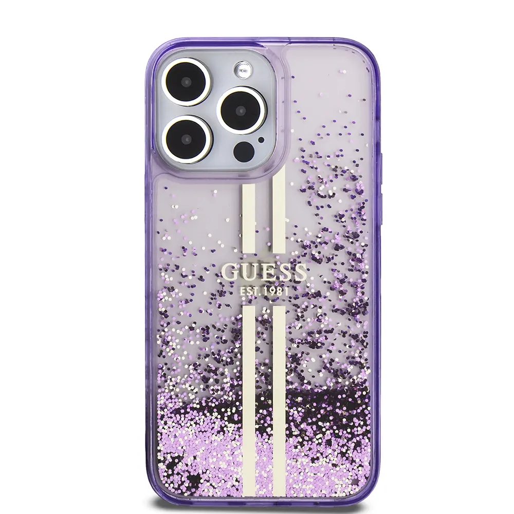 iPhone 14 Pro Max Transparan Sıvılı Simli Kılıf - Guess Lisanslı