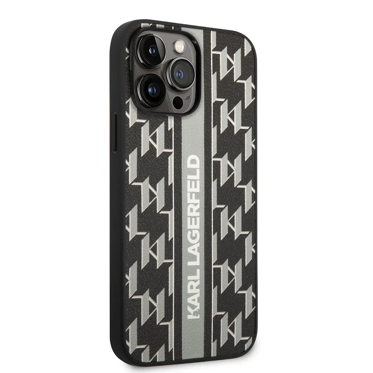 iPhone 14 Pro Max Suni Deri Şerit Dizayn Kılıf - Karl Lagerfeld