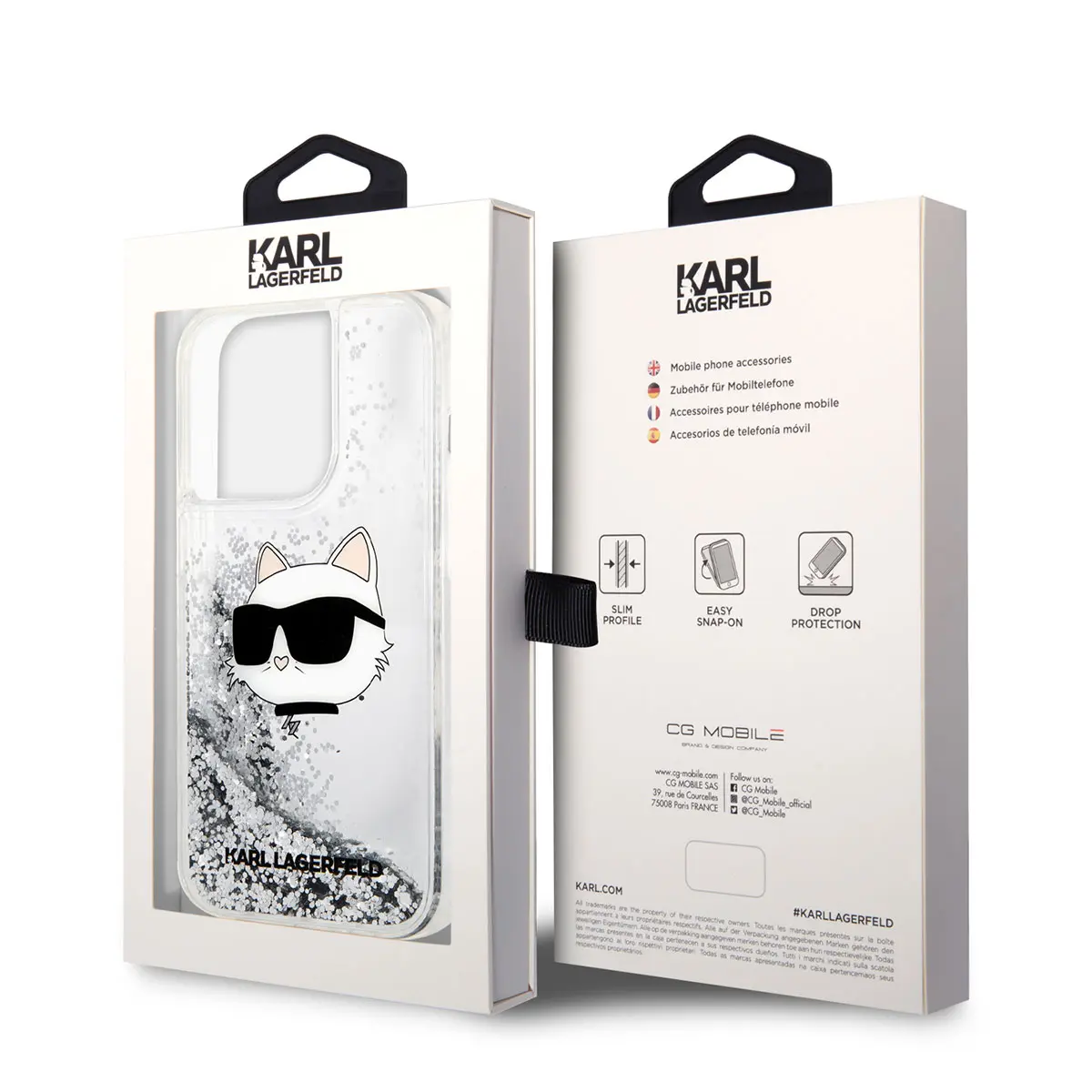 iPhone 14 Pro Max Sıvılı Simli Choupette Head Kılıf - Karl Lagerfeld