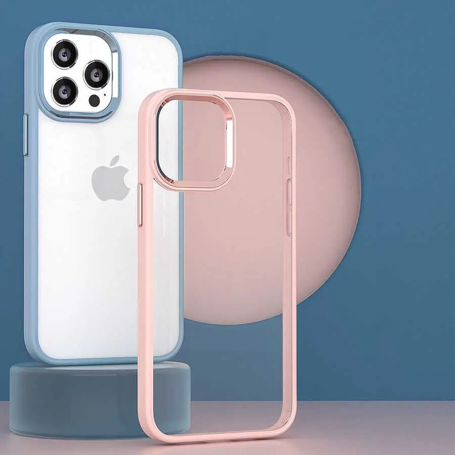 iPhone 14 Pro Max Şeffaf Arka Yüzeyli Kılıf - Zore Krom Kapak
