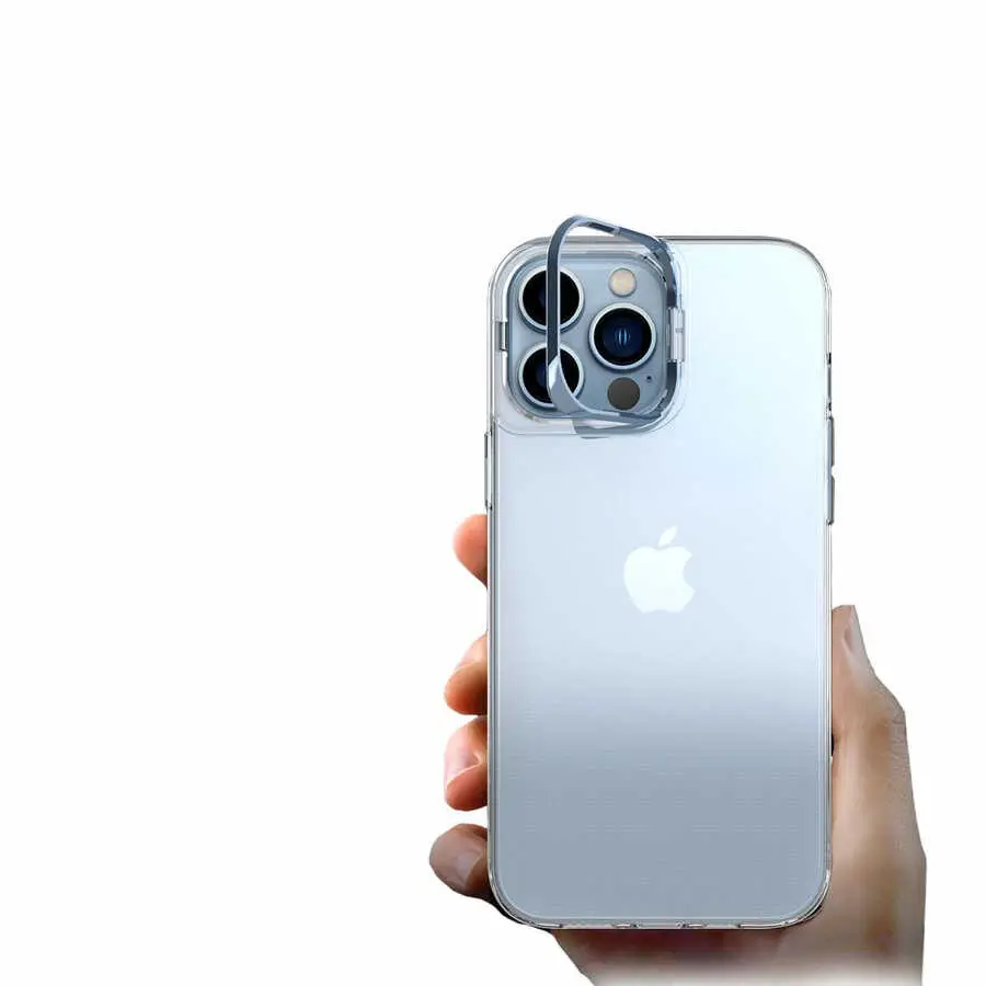 iPhone 14 Pro Max Şeffaf Kılıf, Metal Kamera Standlı - Zore Skuba