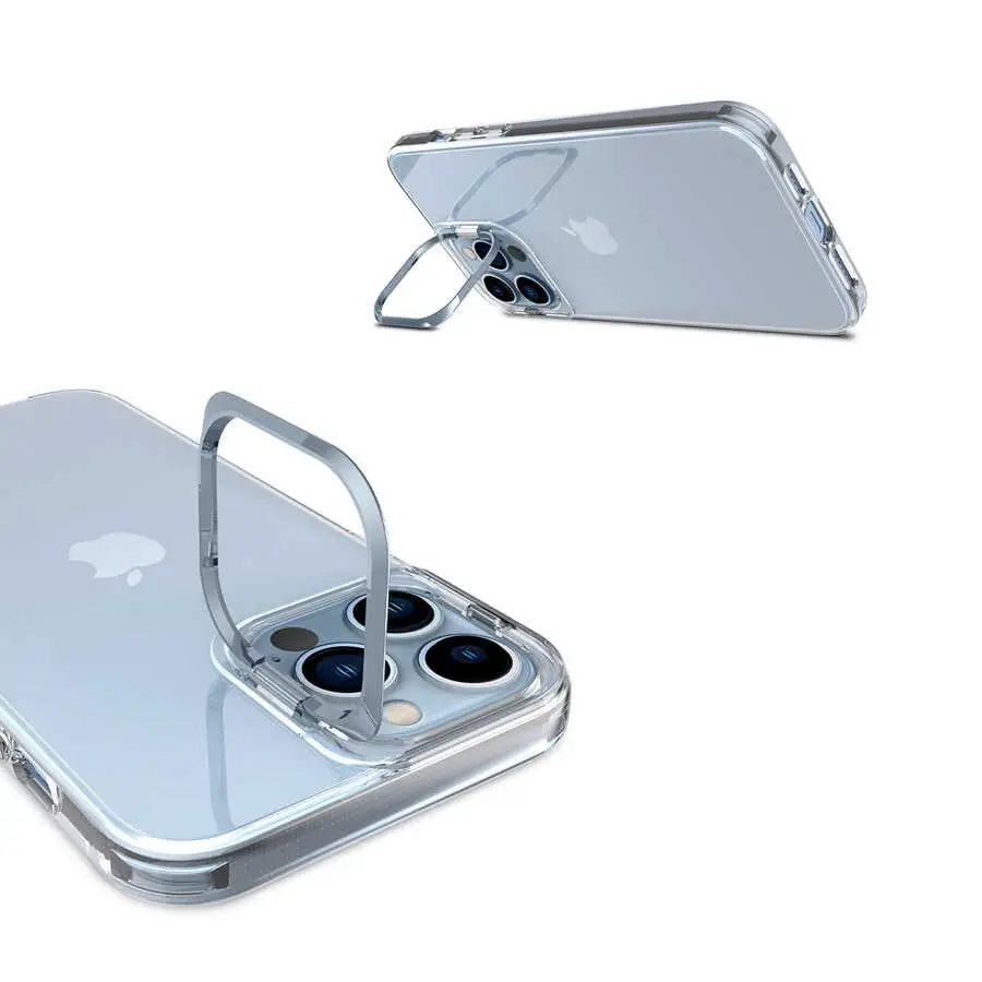 iPhone 14 Pro Max Şeffaf Kılıf, Metal Kamera Standlı - Zore Skuba