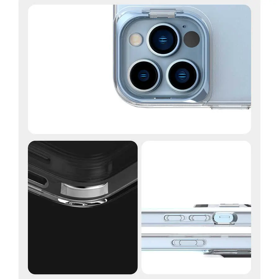 iPhone 14 Pro Max Şeffaf Kılıf, Metal Kamera Standlı - Zore Skuba