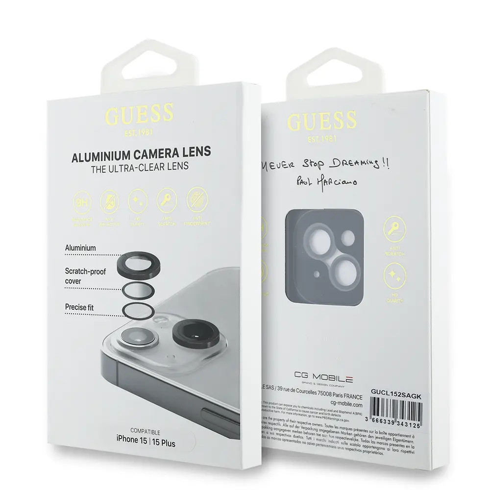 Apple iPhone 15 Guess Orjinal Lisanslı Metal Kamera Lens Koruyucu