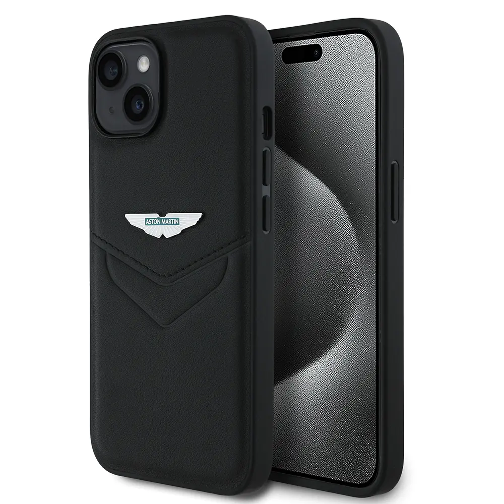 iPhone 15 Aston Martin Lisanslı PU Deri Metal Logolu Kılıf - Victory