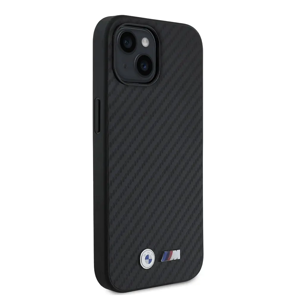 iPhone 15 Kılıf, Karbon Fiber Tasarımlı PU Deri Kapak - BMW Lisanslı