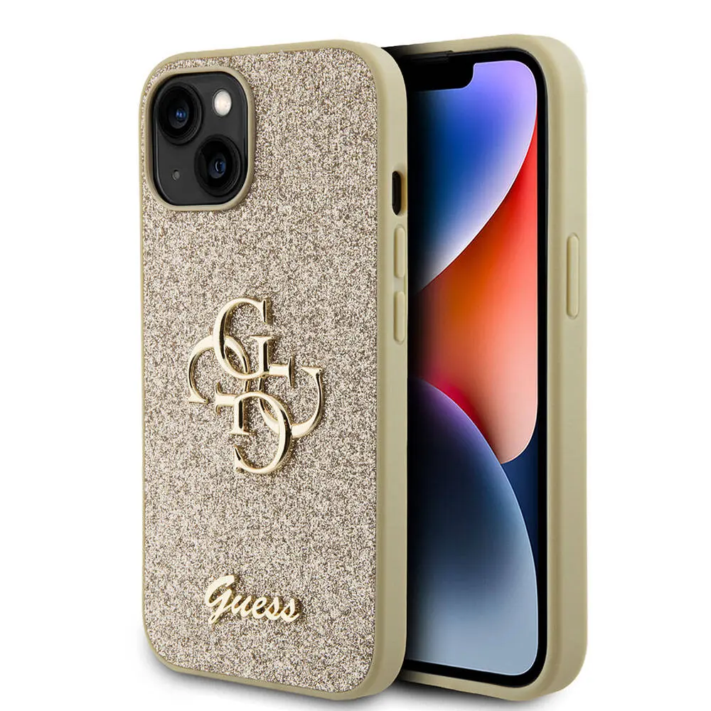 iPhone 15 Uyumlu Glitter Kılıf - Guess 4G Büyük Metal Logo
