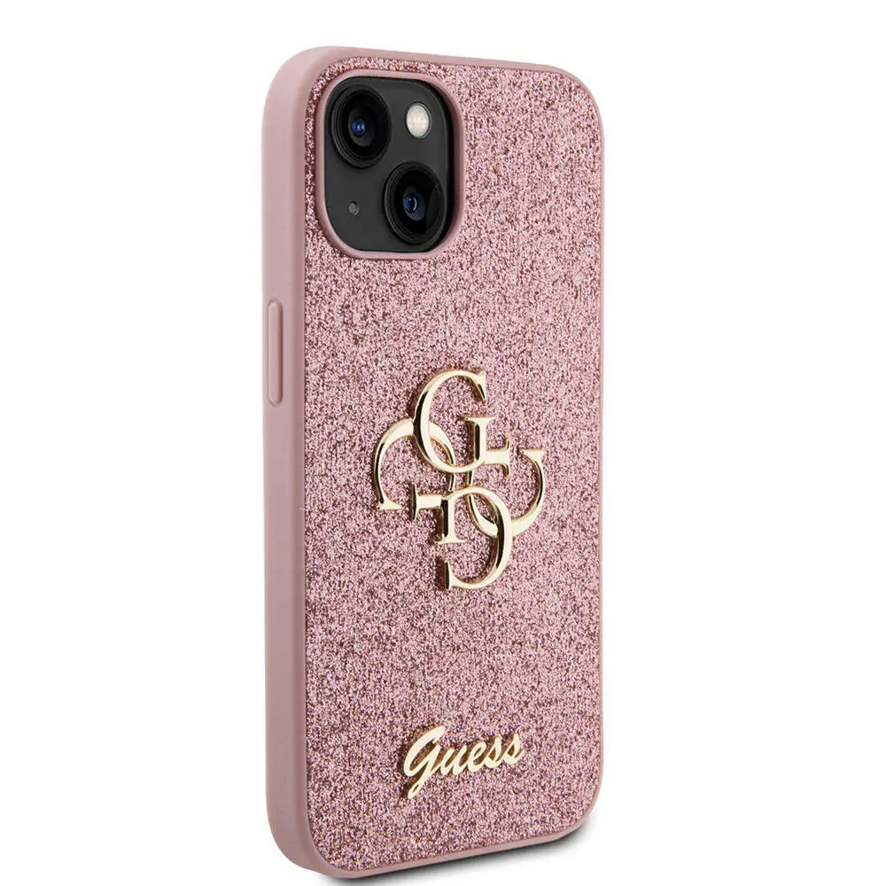 iPhone 15 Uyumlu Glitter Kılıf - Guess 4G Büyük Metal Logo