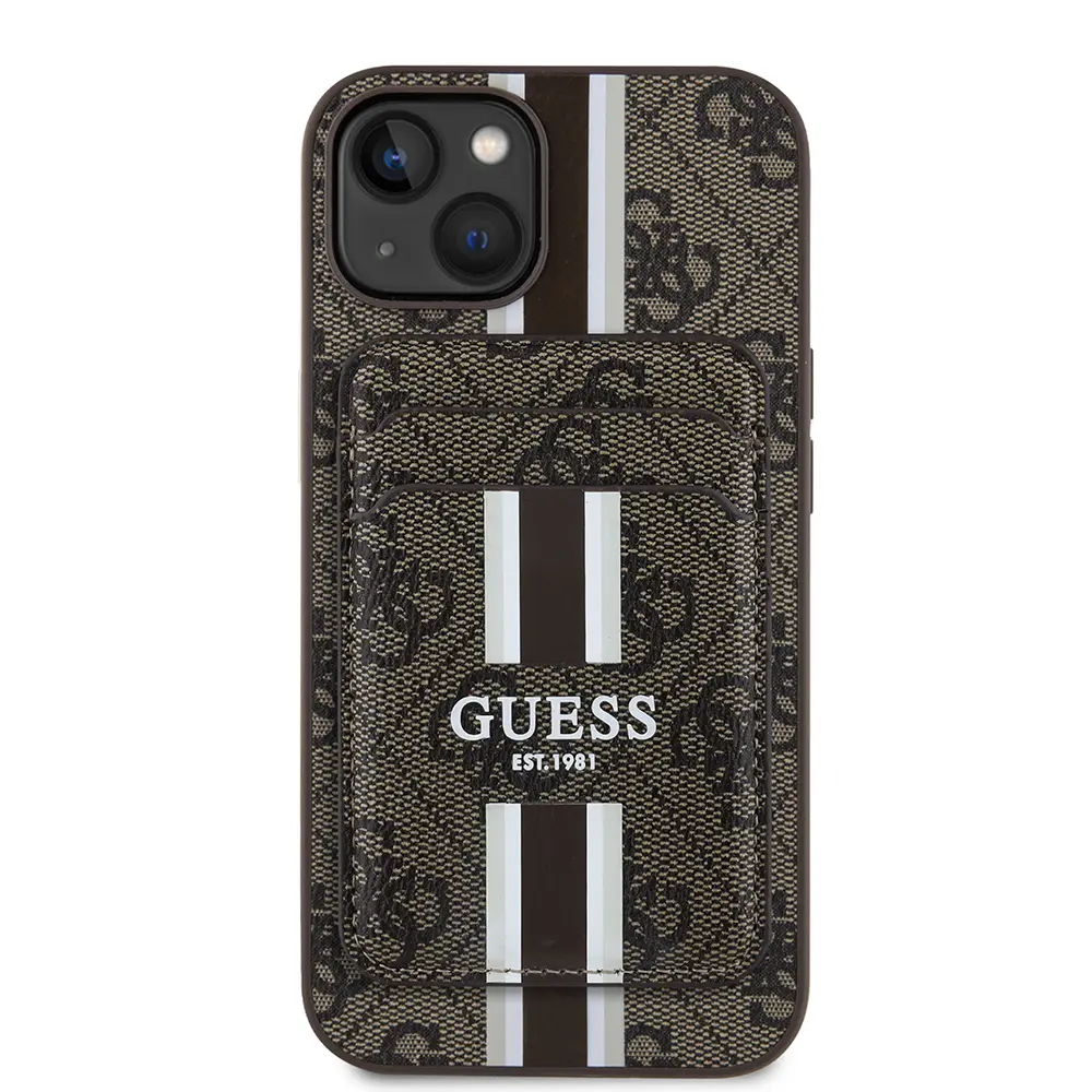 iPhone 15 MagSafe Uyumlu Kartlıklı Kılıf - Guess 4G Çizgili