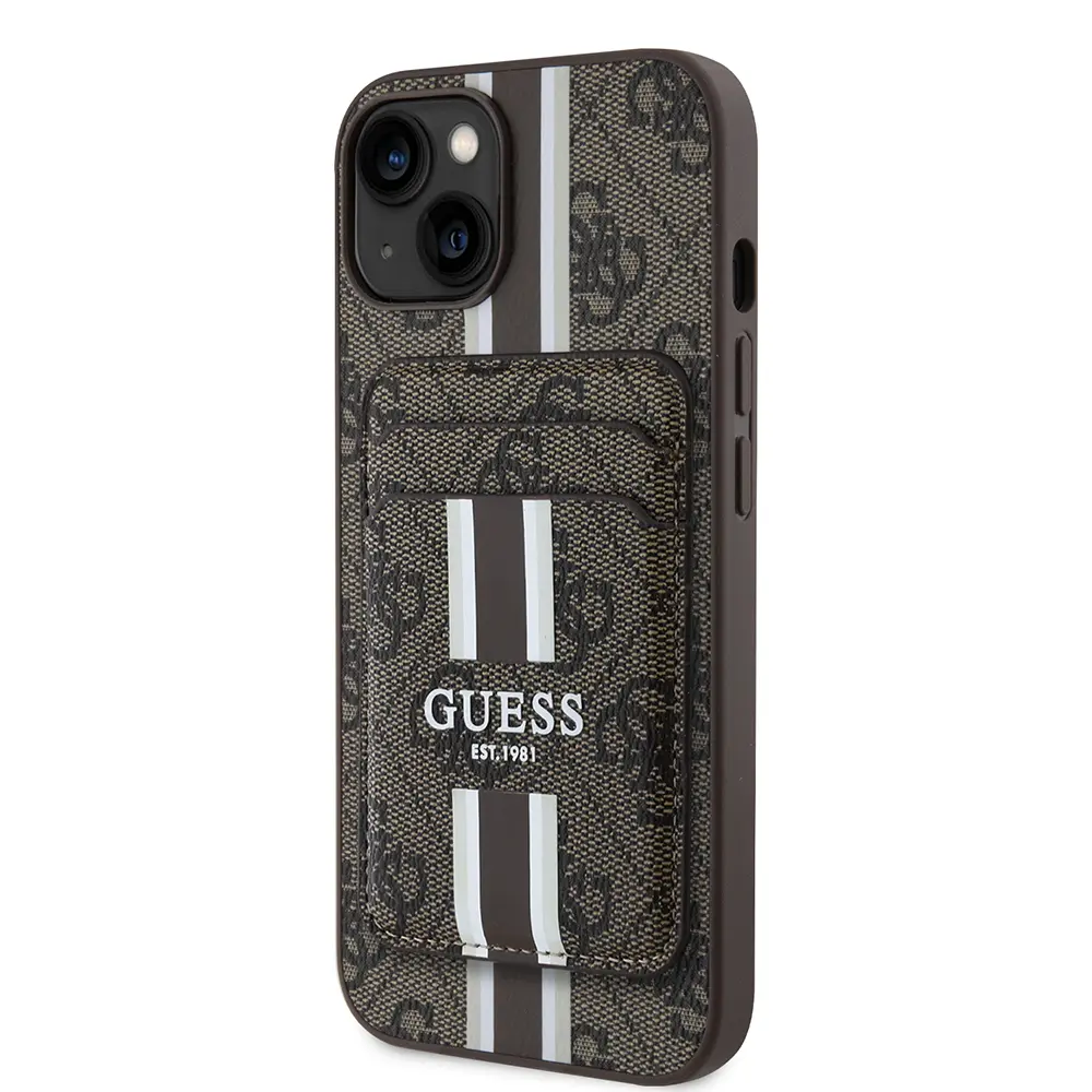 iPhone 15 MagSafe Uyumlu Kartlıklı Kılıf - Guess 4G Çizgili