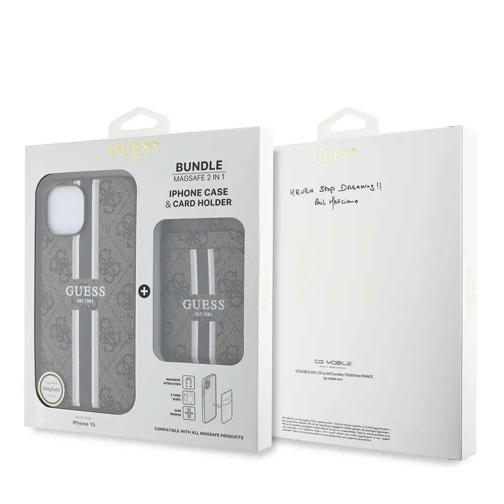 iPhone 15 MagSafe Uyumlu Kartlıklı Kılıf - Guess 4G Çizgili