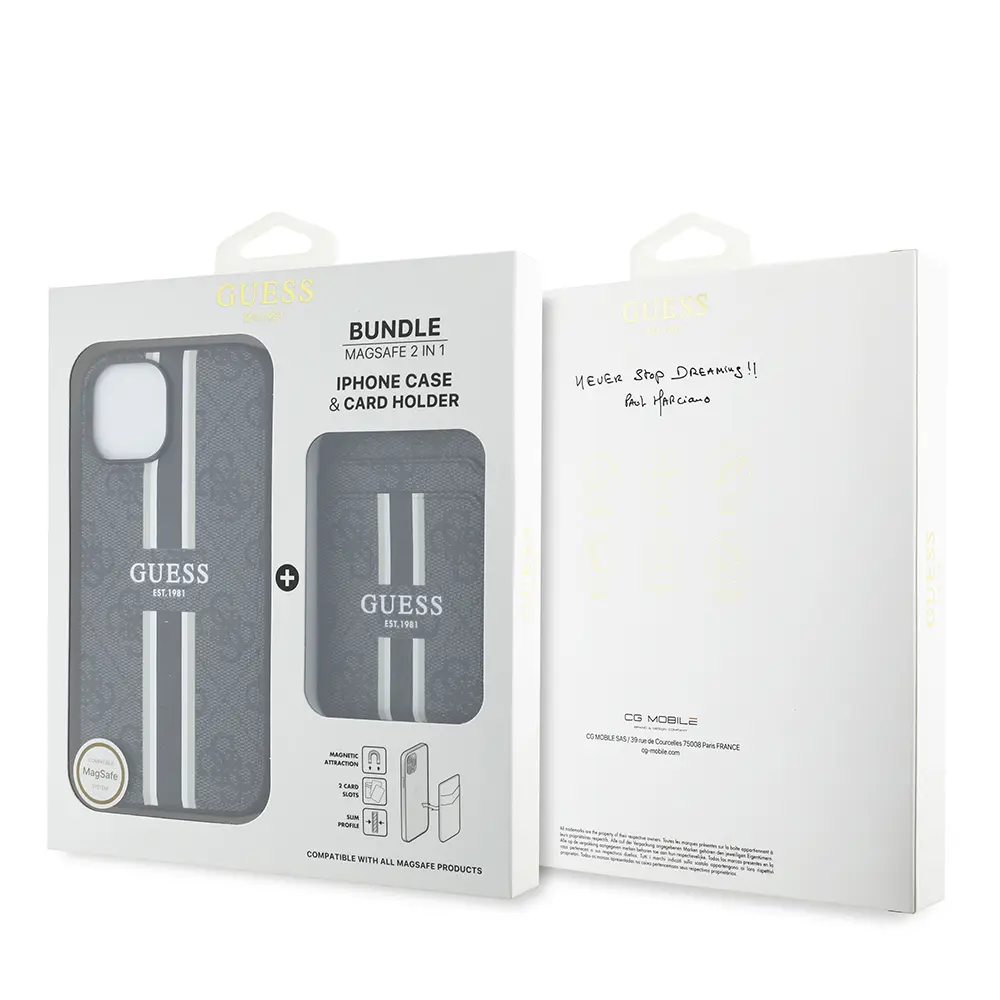 iPhone 15 MagSafe Uyumlu Kartlıklı Kılıf - Guess 4G Çizgili