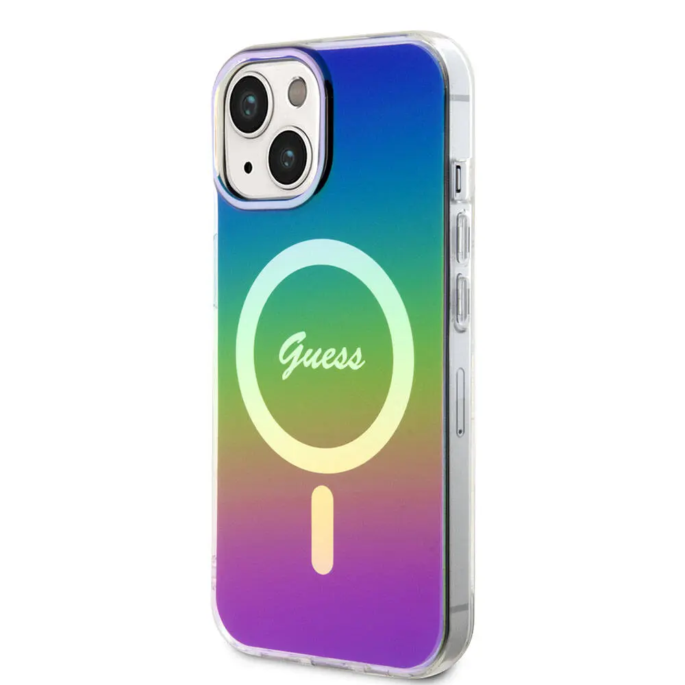 iPhone 15 MagSafe Uyumlu Iridescent Kılıf - Guess Yazı Logolu