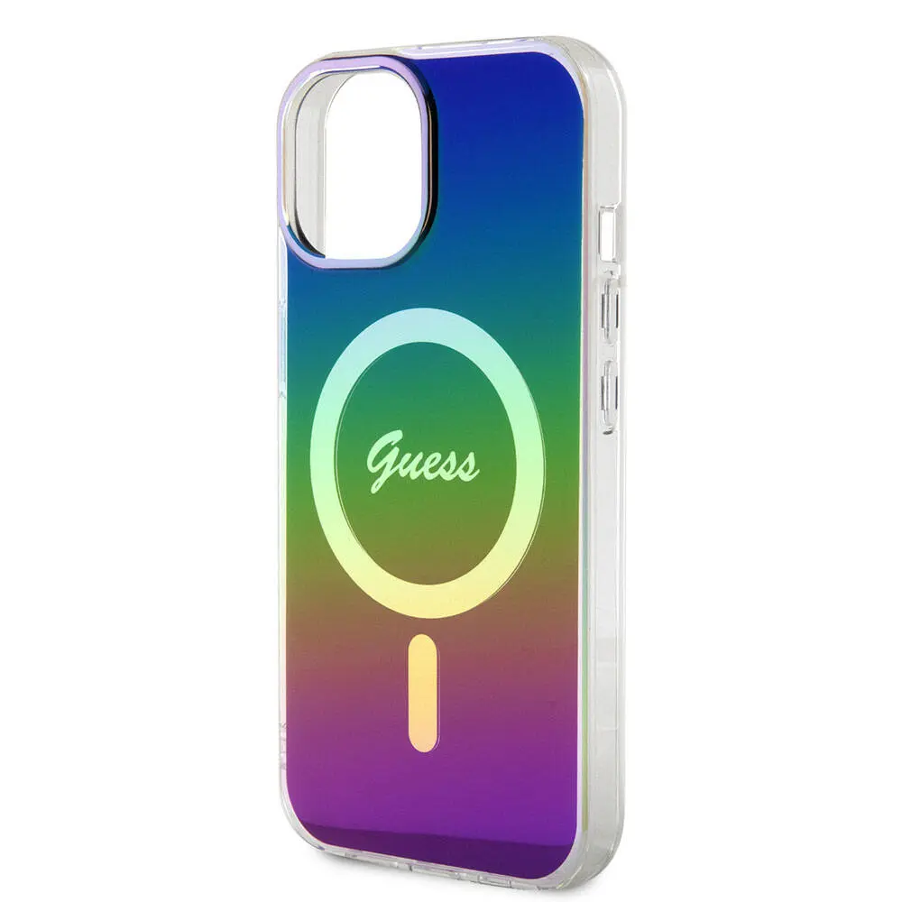 iPhone 15 MagSafe Uyumlu Iridescent Kılıf - Guess Yazı Logolu