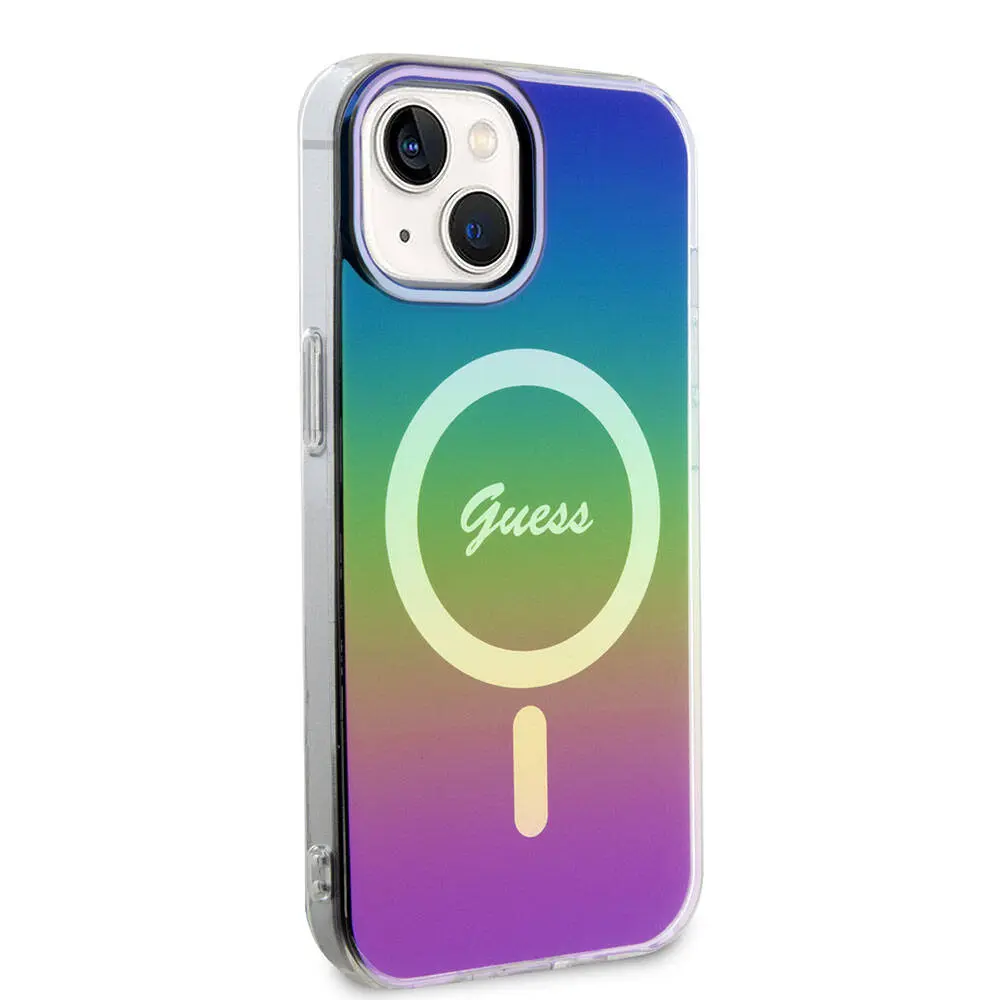 iPhone 15 MagSafe Uyumlu Iridescent Kılıf - Guess Yazı Logolu