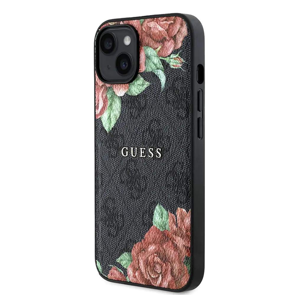 iPhone 15 MagSafe Uyumlu Gül Baskılı Kılıf - Guess 4G Logolu