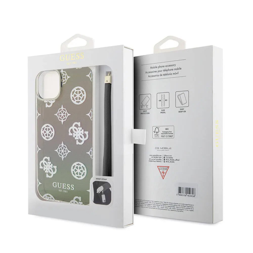 iPhone 15 Holografik Glitter Kılıf - Guess Peony Lisanslı