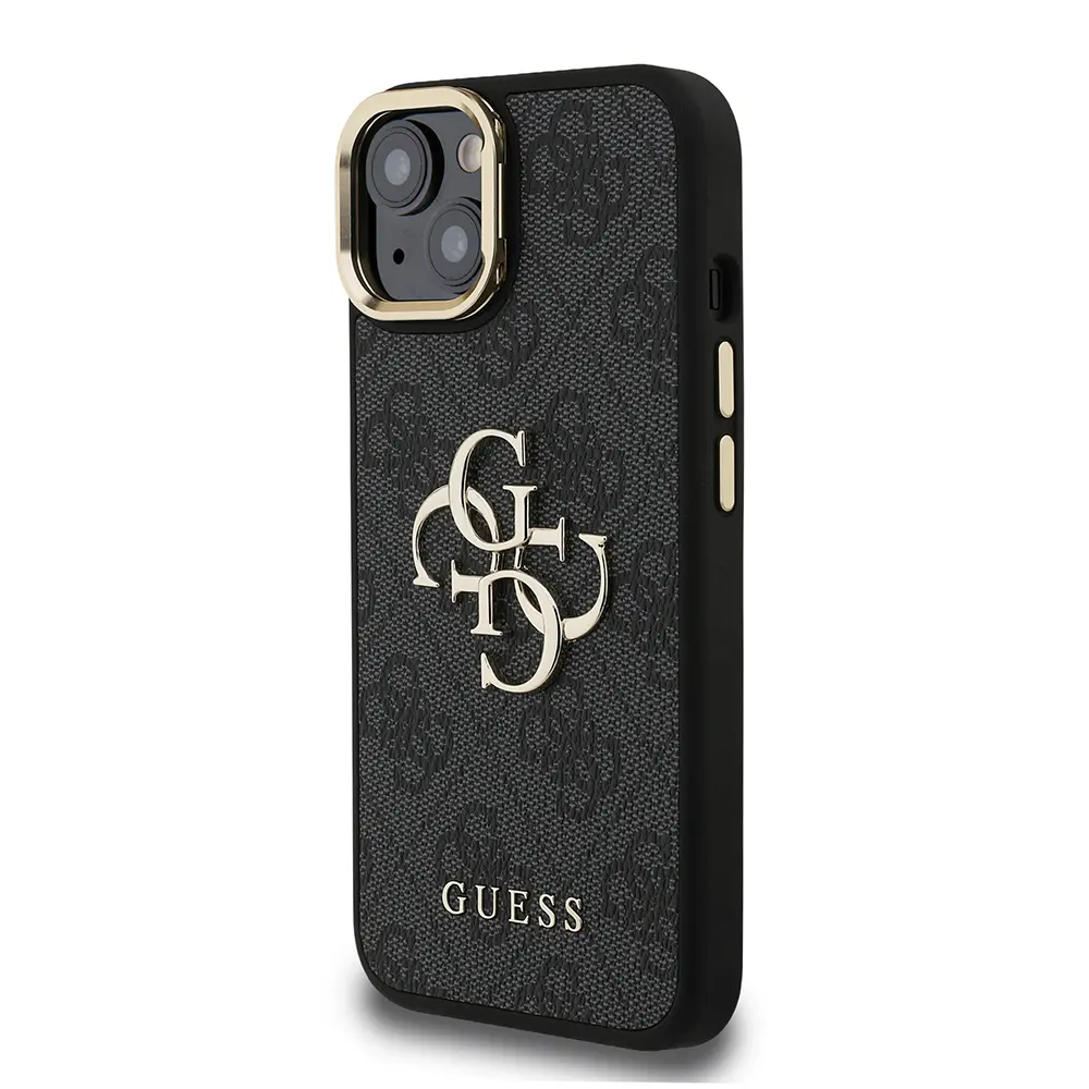 iPhone 15 Kamera Standlı PU Deri Kılıf - Guess 4G Logolu
