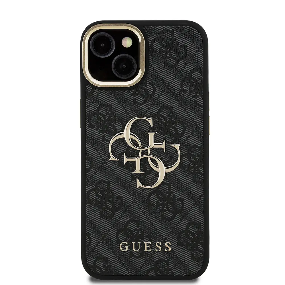 iPhone 15 Kamera Standlı PU Deri Kılıf - Guess 4G Logolu