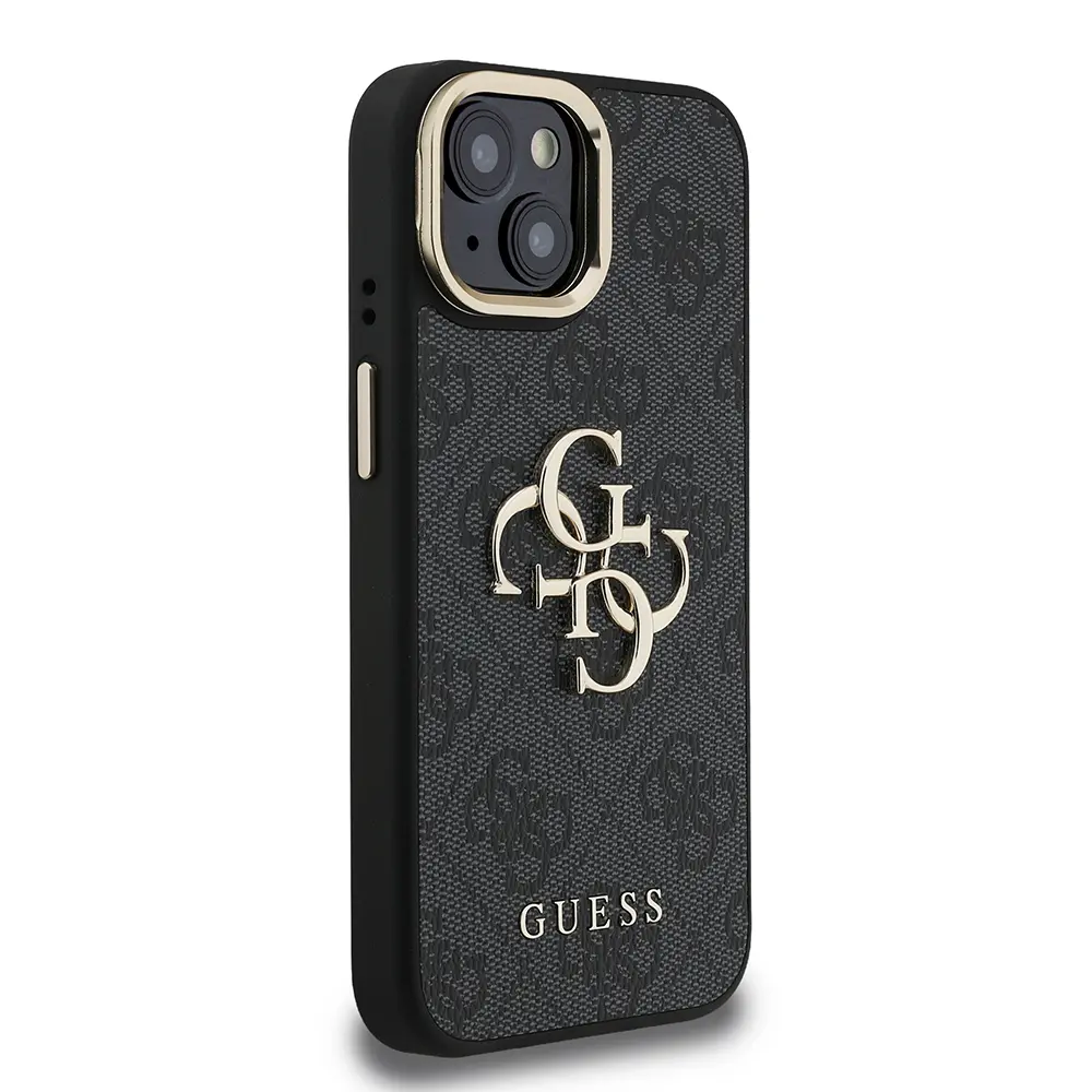 iPhone 15 Kamera Standlı PU Deri Kılıf - Guess 4G Logolu