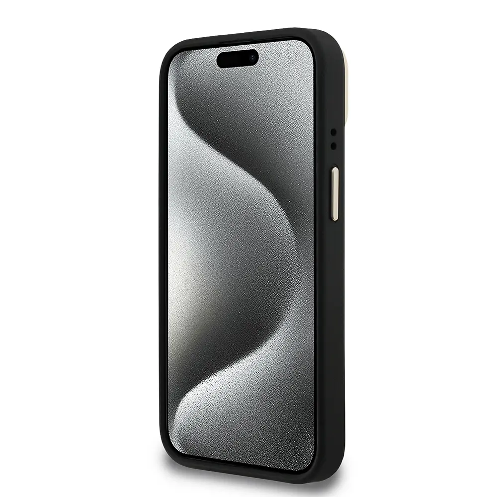 iPhone 15 Kamera Standlı PU Deri Kılıf - Guess 4G Logolu